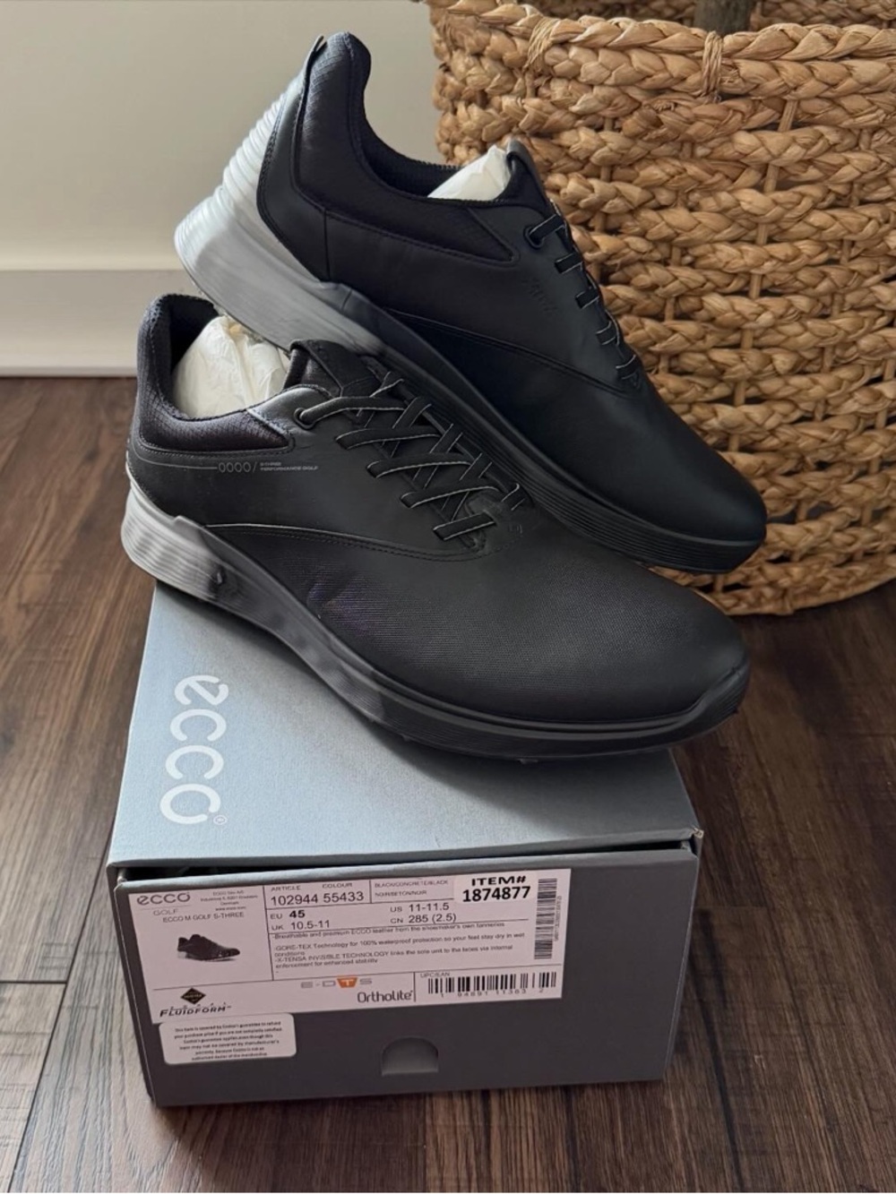 ECCO Golf S-Three Waterproof Shoes Men's Size US 11-11.5 Black  102944 55433 new